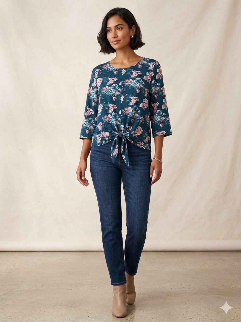 h.i.p. Floral Tie-Front Blouse - Blue and Pink